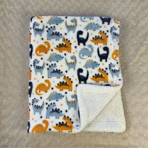 Oobles Orange Blue Dinosaur Baby Blanket White Sherpa Stars Security Lovey Dino